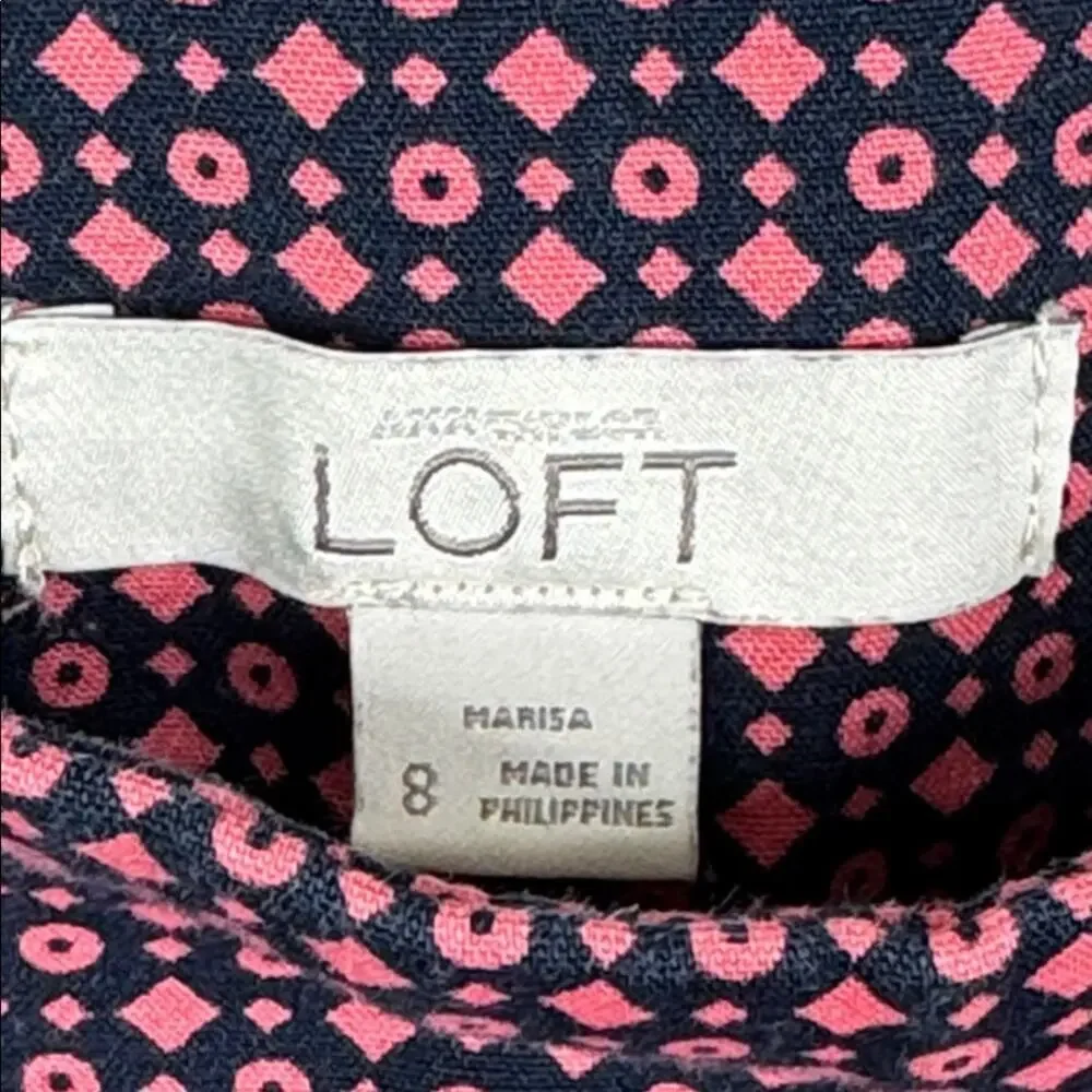 LOFT Pull On Ankle Pants 8 Geometric Diamond Knit Navy Burgundy Quiet Luxury 90s